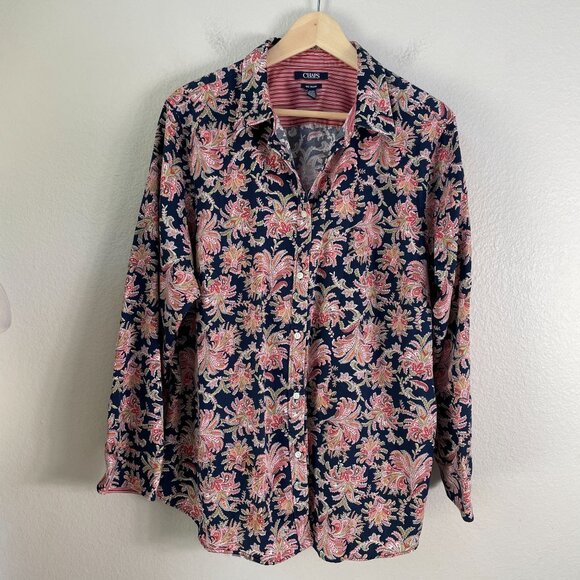 Chaps Womens Plus 1X No Iron Floral Button Up Shirt Long Sleeve Blouse Top - Picture 6 of 10
